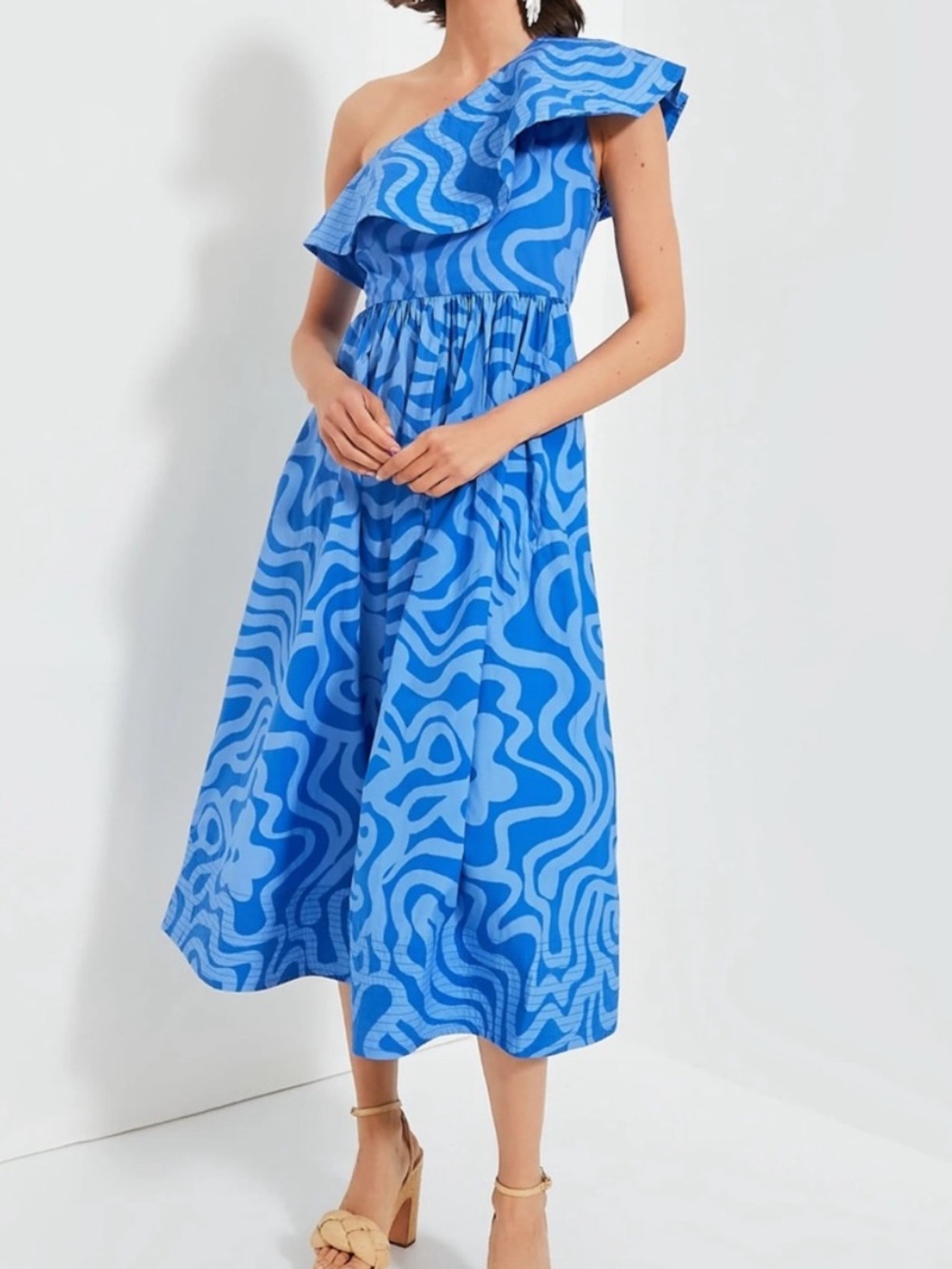 Oliphant Ashbury Blue One-Shoulder Ruffle Maxi Dress